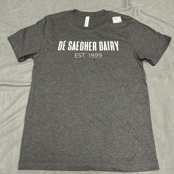 Bella Canvas Tops - De Saegher Dairy Est. 1999 Short Sleeve T-Shirt Grey Size Medium
